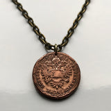 1851! Austria Osterreich 1 Kreuzer coin pendant Austrian eagle Vienna Habsburg crown Salzburg Innsbruck Graz Linz Tyrol Villach Carinthia Innere Stadt Styria Klagenfurt Sankt Pölten Budapest n000998