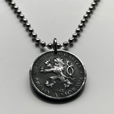 1942 Czechoslovakia Bohemia & Moravia 20 Haleru coin pendant Czech lion Prague Slovakia Bratislava Charles Bridge Brno Cesky Krumlov Kutná Hora Liberec Silesia German occupation World War 2 n001260
