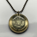 2018 Mexico 10 Pesos coin pendant necklace jewelry Aztec sun stone calendar Piedra del Sol Mexica sculpture Tōnatiuh Tlaltecuhtli Yohualtecuhtli Tenochtitlan Tecpatl knife Zócalo Templo Mayor Toltec Hidalgo n000160