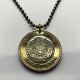 2018 Mexico 10 Pesos coin pendant necklace jewelry Aztec sun stone calendar Piedra del Sol Mexica sculpture Tōnatiuh Tlaltecuhtli Yohualtecuhtli Tenochtitlan Tecpatl knife Zócalo Templo Mayor Toltec Hidalgo n000160