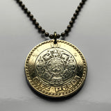 2018 Mexico 10 Pesos coin pendant necklace jewelry Aztec sun stone calendar Piedra del Sol Mexica sculpture Tōnatiuh Tlaltecuhtli Yohualtecuhtli Tenochtitlan Tecpatl knife Zócalo Templo Mayor Toltec Hidalgo n000160