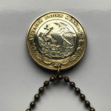 2018 Mexico 10 Pesos coin pendant necklace jewelry Aztec sun stone calendar Piedra del Sol Mexica sculpture Tōnatiuh Tlaltecuhtli Yohualtecuhtli Tenochtitlan Tecpatl knife Zócalo Templo Mayor Toltec Hidalgo n000160