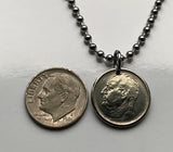 1965 Norway Norge 25 Ore coin pendant Norwegian jewelry Siberian tit passerine bird Oslo Bergen Stavanger Sandnes Nynorsk Bokmal Trondheim Drammen Fredrikstad Sarpsborg Porsgrunn Skien Kristiansand Vikings Scandinavian Nordic Old Norse Alesund  n000264