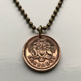 Barbados 1 Cent coin pendant Barbadian Bajan Poseidon Broken Trident 3 pronged spear dolphin fish pelican Bridgetown Oistins Holetown Speightstown Saint Michael Six Cross Roads South Point Lighthouse drietand Neptune sea god aquaman n000010