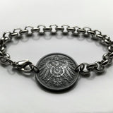 1921 Germany Deutschland 10 Pfennig coin bracelet German black eagle Berlin Hamburg Munich Cologne Frankfurt Stuttgart Düsseldorf Leipzig Dortmund Essen Bremen Dresden Hanover Nuremberg b000038