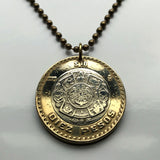 2018 Mexico 10 Pesos coin pendant necklace jewelry Aztec sun stone calendar Piedra del Sol Mexica sculpture Tōnatiuh Tlaltecuhtli Yohualtecuhtli Tenochtitlan Tecpatl knife Zócalo Templo Mayor Toltec Hidalgo n000160