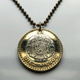 2018 Mexico 10 Pesos coin pendant necklace jewelry Aztec sun stone calendar Piedra del Sol Mexica sculpture Tōnatiuh Tlaltecuhtli Yohualtecuhtli Tenochtitlan Tecpatl knife Zócalo Templo Mayor Toltec Hidalgo n000160