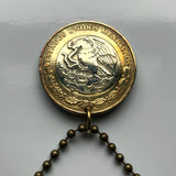 2018 Mexico 10 Pesos coin pendant necklace jewelry Aztec sun stone calendar Piedra del Sol Mexica sculpture Tōnatiuh Tlaltecuhtli Yohualtecuhtli Tenochtitlan Tecpatl knife Zócalo Templo Mayor Toltec Hidalgo n000160