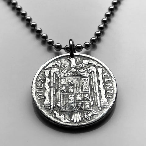 1940 Spain España 10 Centimos coin pendant escudo Español Madrid Barcelona Sevilla Granada Zaragoza Toledo Cadiz Tenerife Córdoba Valencia Málaga Bilbao Coruña Cataluña Andalusia Palmas Ibiza WWII n002302