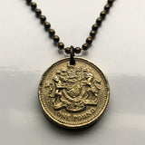 1983 United Kingdom Great Britain 1 Pound coin pendant British arms golden lion unicorn London Scotland Ireland England Wales Scottish n001683