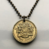 1983 United Kingdom Great Britain 1 Pound coin pendant British arms golden lion unicorn London Scotland Ireland England Wales Scottish n001683