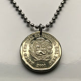 2001 Perú 50 Centimos moneda colgante escudo Peruano Lima Callao Arequipa Trujillo Chiclayo Piura Huancayo Cusco Machu Picchu Puno Huaral llama Chimbote Iquitos Tacna Juliaca Cajamarca Pucallpa Sullana Ayacucho Chincha ceviche Huánuco Huacho n003418