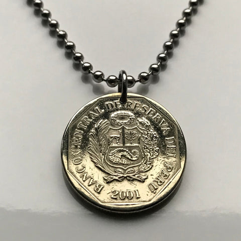 2001 Perú 50 Centimos moneda colgante escudo Peruano Lima Callao Arequipa Trujillo Chiclayo Piura Huancayo Cusco Machu Picchu Puno Huaral llama Chimbote Iquitos Tacna Juliaca Cajamarca Pucallpa Sullana Ayacucho Chincha ceviche Huánuco Huacho n003418