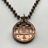 2007 Italy 1 Euro Cent coin pendant Castel del Monte Andria Apulia Bari Italian Castle Altopiano delle Murge Barletta-Andria-Trani n002958