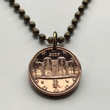 2007 Italy 1 Euro Cent coin pendant Castel del Monte Andria Apulia Bari Italian Castle Altopiano delle Murge Barletta-Andria-Trani n002958