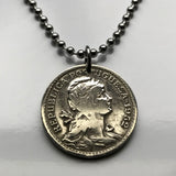 1946 Portugal 50 Centavos coin pendant necklace jewelry Portuguese lady Quinas castles Lisboa Oporto Braga Sintra Faro Coimbra Funchal Aveiro Guimares Ponta Delgada Faro Belem Ourique Mirandese Lagos Fatima n003194