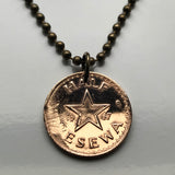 1967 Ghana 1/2 Pesewa coin pendant necklace jewelry Akan Adowa Bush drums Accra Black Star of Africa Kumasi Gold Coast Tamale Takoradi Atsiaman Asante Ashanti Dagomba Volta Mole-Dagbon Cape Coast Osu Wa Ewe Ga West African n000086