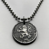 1942 Czechoslovakia Bohemia & Moravia 20 Haleru coin pendant Czech lion Prague Slovakia Bratislava Charles Bridge Brno Cesky Krumlov Kutná Hora Liberec Silesia German occupation World War 2 n001260