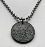 1942 Czechoslovakia Bohemia & Moravia 20 Haleru coin pendant Czech lion Prague Slovakia Bratislava Charles Bridge Brno Cesky Krumlov Kutná Hora Liberec Silesia German occupation World War 2 n001260
