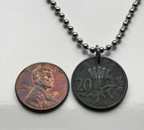 1942 Czechoslovakia Bohemia & Moravia 20 Haleru coin pendant Czech lion Prague Slovakia Bratislava Charles Bridge Brno Cesky Krumlov Kutná Hora Liberec Silesia German occupation World War 2 n001260