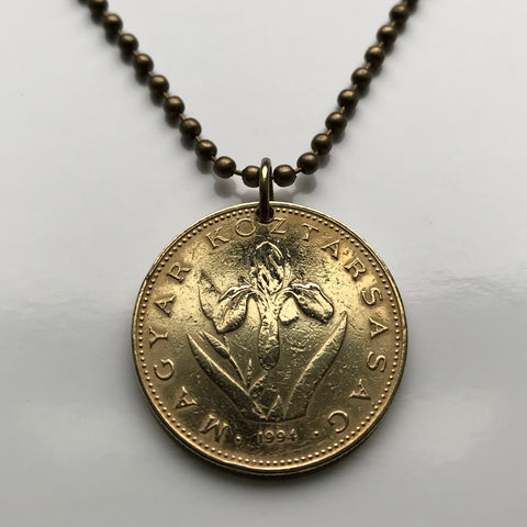 1993 Hungary Magyar 20 Forint coin pendant jewelry Hungarian iris flower Budapest Debrecen Szeged Miskolc Pécs Győr Óbuda Tolna Matyó Hollókő Nyíregyháza Buda Saint Stephen Szent Korona n000451