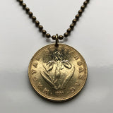 1993 Hungary Magyar 20 Forint coin pendant jewelry Hungarian iris flower Budapest Debrecen Szeged Miskolc Pécs Győr Óbuda Tolna Matyó Hollókő Nyíregyháza Buda Saint Stephen Szent Korona n000451