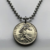2000 France 1/2 Franc coin pendant necklace jewelry La Semeuse the Sower & Seed French jewelry Paris Marseilles Lyon Toulouse Mont Saint-Michel Nice Strasbourg Bordeaux Versailles Le Havre Rennes Reims Toulon n000147