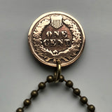 USA Indian Head Cent coin pendant Native American Indian First Nation Chief Tribal feathered headdress War bonnet Great Plains American Civil War Navajo Cherokee Choctaw Chippewa Sioux Apache Blackfeet Creek Iroquois Lumbee Pueblo Chickasaw n000807