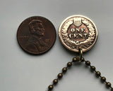USA Indian Head Cent coin pendant Native American Indian First Nation Chief Tribal feathered headdress War bonnet Great Plains American Civil War Navajo Cherokee Choctaw Chippewa Sioux Apache Blackfeet Creek Iroquois Lumbee Pueblo Chickasaw n000807