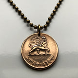 1944 Ethiopia 5 Santeem coin pendant Lion of Judah Haile Selassie Rasta Jewish tribe Ras Gondar Mek'ele Oromia Zion Jamaica Axum Dan horn of Africa Abyssinian lion Amharas Solomonic Addis Ababa Adama Rastafari Israelite Emblem of Jerusalem n000900