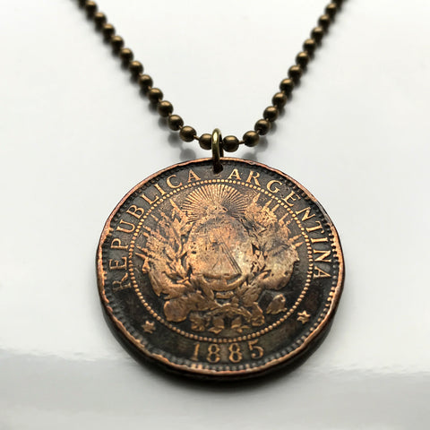 1885 Argentina 2 Centavos coin pendant Sol de Mayo Buenos Aires Sun Tucumán Salta San Juan Entre Ríos Río de la Plata Puerto Madero n001232