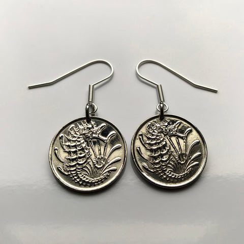 Singapore 10 Cents coin earrings crowned seahorse Bedok Yishun Choa Chu Kang Punggol Ang Mo Kio Bukit Batok asia marine sea aquatic life e000023