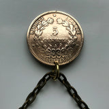 1897 France French 5 Centimes coin pendant necklace jewelry Ceres Paris Marseille Lyon Toulouse Bordeaux Metz Rennes Reims Avignon Metz Rennes Reims Avignon Saint-Étienne Le Havre Versailles Carcassonne n000027