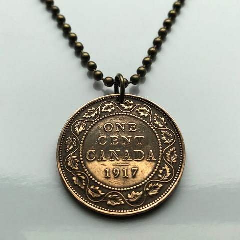 1917 Canada Large Cent coin pendant Canadian maple leaves Montreal Vancouver Quebec Ottawa Toronto North America necklace n000251