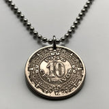1946 Mexico 10 Centavos coin pendant necklace jewelry Aztec Sun Stone calendar Piedra Sol Zócalo Tonatiuh deity Xiuhpōhualli San Angel Tonalpohualli Tijuana Mexica Moctezuma Tenochtitlan n001108