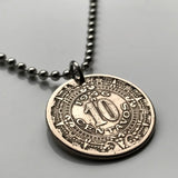 1946 Mexico 10 Centavos coin pendant necklace jewelry Aztec Sun Stone calendar Piedra Sol Zócalo Tonatiuh deity Xiuhpōhualli San Angel Tonalpohualli Tijuana Mexica Moctezuma Tenochtitlan n001108