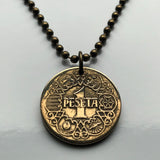 1944 Spain España Peseta coin pendant necklace jewelry Spanish crown World War 2 era Madrid Barcelona Sevilla Malaga Toledo Asturias Granada Catalan Castile Leon Aragon Navarre Valencia Bilbao Zaragoza Coruña Cuenca n000637