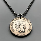 1985 Hungary Magyar 5 Forint coin pendant Hungarian Socialist Workers Party communist Kádár badge shield soviet union Lajos Kossuth Budapest Debrecen Kecskemét Lake Balaton Somogy Eger Miskolc Szeged Pécs Győr Komárom Esztergom Saint Stephen n001973