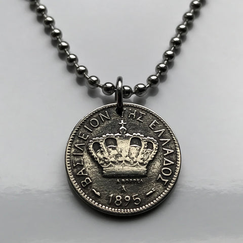1895 Griechenland Hellas 10 Lepta Münze Anhänger Halskette Schmuck griechische Krone Athen Thessaloniki Patras Larissa Mykonos Argos Kreta Meteora Theben Pella Chalkidiki Mazedonien Peloponnes n001331