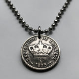 1895 Griechenland Hellas 10 Lepta Münze Anhänger Halskette Schmuck griechische Krone Athen Thessaloniki Patras Larissa Mykonos Argos Kreta Meteora Theben Pella Chalkidiki Mazedonien Peloponnes n001331