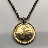 1983 Myanmar Burma 10 Pyas coin pendant necklace Burmese jewelry rice plant blossom Bamar Yangon Naypyidaw Mandalay Bago Hpa-An Taunggyi Monywa Myitkyina Mawlamyine Magway Kayin Sagaing Kachin n000840