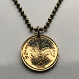 1983 Myanmar Burma 10 Pyas coin pendant necklace Burmese jewelry rice plant blossom Bamar Yangon Naypyidaw Mandalay Bago Hpa-An Taunggyi Monywa Myitkyina Mawlamyine Magway Kayin Sagaing Kachin n000840