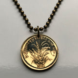 1983 Myanmar Burma 10 Pyas coin pendant necklace Burmese jewelry rice plant blossom Bamar Yangon Naypyidaw Mandalay Bago Hpa-An Taunggyi Monywa Myitkyina Mawlamyine Magway Kayin Sagaing Kachin n000840