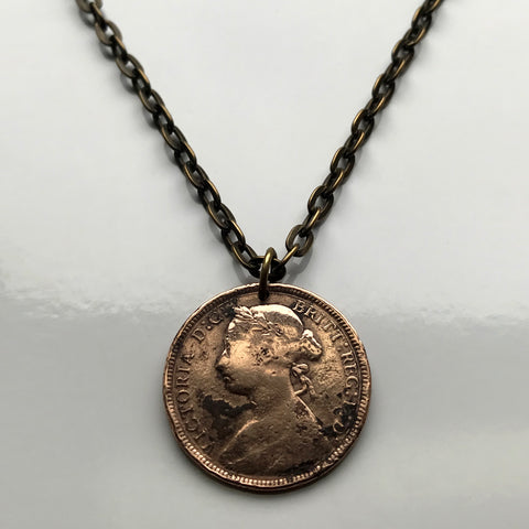 1893 United Kingdom Great Britain 1/2 Penny coin pendant Queen Victoria Britannia England London Manchester Birmingham Liverpool Bristol York Nottingham Scotland Ireland Wales British n000509