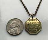 New York City strip tease Peep Show coin token pendant necklace jewelry Show World Center Times Square 42nd street dancing lady bachelor party NYC n001735
