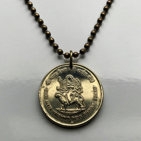 2012 India 5 Rupees coin pendant Ashoka Lion Vaishno Devi Mandir Hindu temple Trikuta Vaishnavi Sarnath Mumbai Bangalore Hyderabad n002597