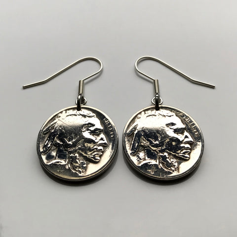 USA 5 Cent Buffalo Indian Head nickel coin earring native American bison Chief Iron Tail New York Washington Texas Nebraska NYC e000113