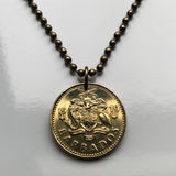 1973 Barbados 5 Cents coin pendant Barbadian jewelry Bajan South Point Lighthouse Bridgetown Broken Trident dolphin fish pelican beach Lesser Antilles drietand Caribbees West Indies Crop Over Festival Errol Barrow Grand Kadooment Day Bimshire n000099