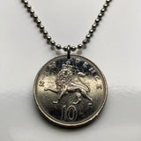 1970 United Kingdom Great Britain England 10 Pence coin pendant necklace jewelry English lion London Manchester Liverpool British royal emblem n000583