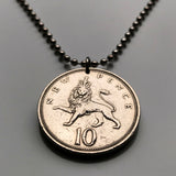 1970 United Kingdom Great Britain England 10 Pence coin pendant necklace jewelry English lion London Manchester Liverpool British royal emblem n000583